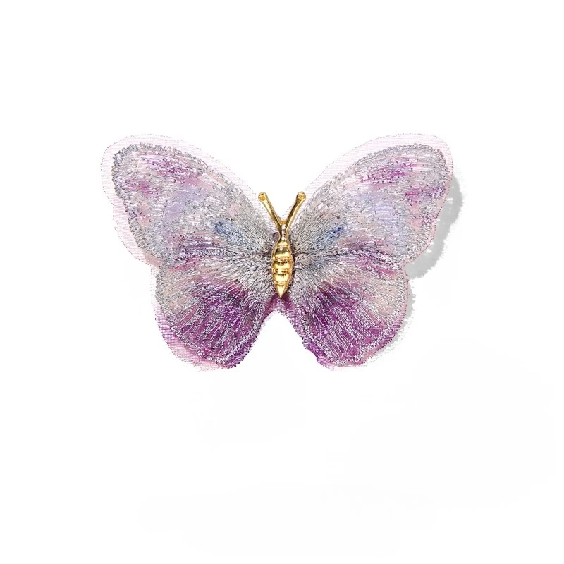Vintage Dream Purple Embroidered Butterfly Brooch Upscale Temperament Fabric Corsage Pin Summer Dress Cheongsam Accessories