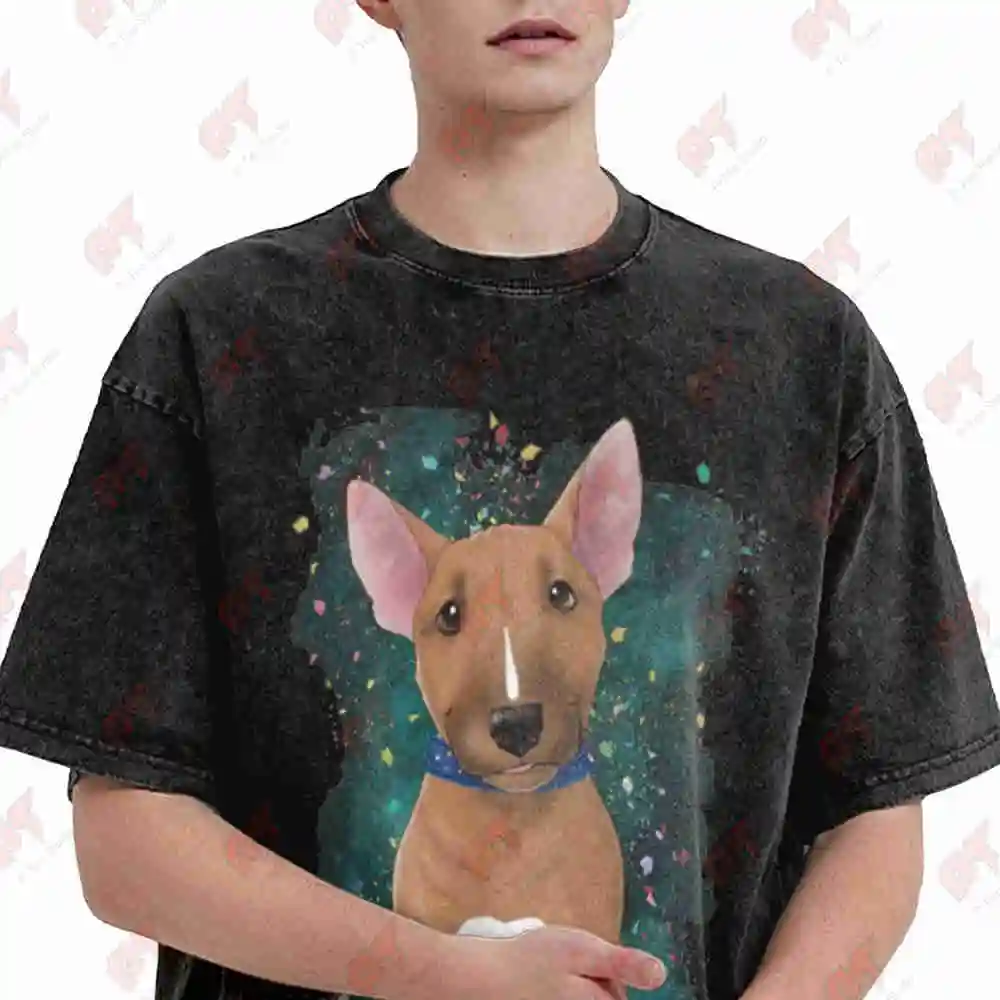 Bull Terrier Pup Red White Vintage Washed Tee Pure Cotton T-Shirt