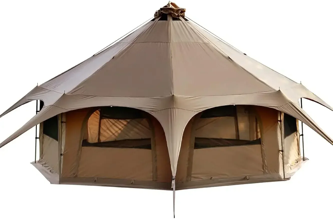 Canvas Tent Bell Tent 16.4ft*High9.2ft with Stove Jack for Glamping Family Camping Zipped Removable Floor