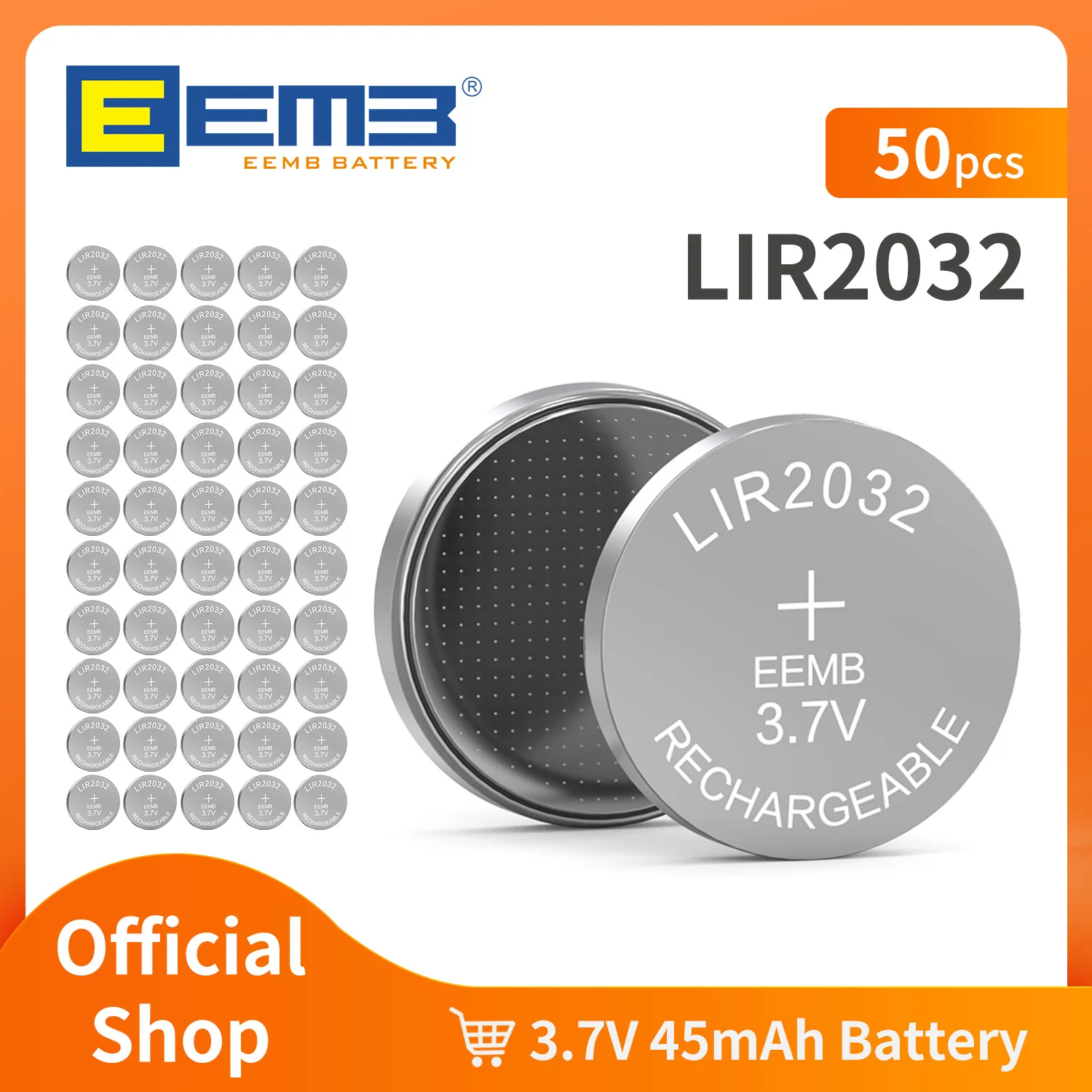 EEMB LIR2032 Akku mit Ladegerät (optional) 3,7 V 2032 Lithium-Ionen-Akku 45 mAh Lithium-Zellen-Knopfbatterien 3