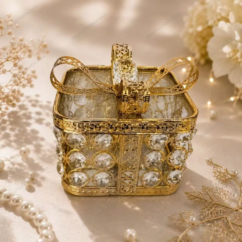 For creative light luxury Internet celebrity crystal gift ornament storage box living room high sense jewelry box