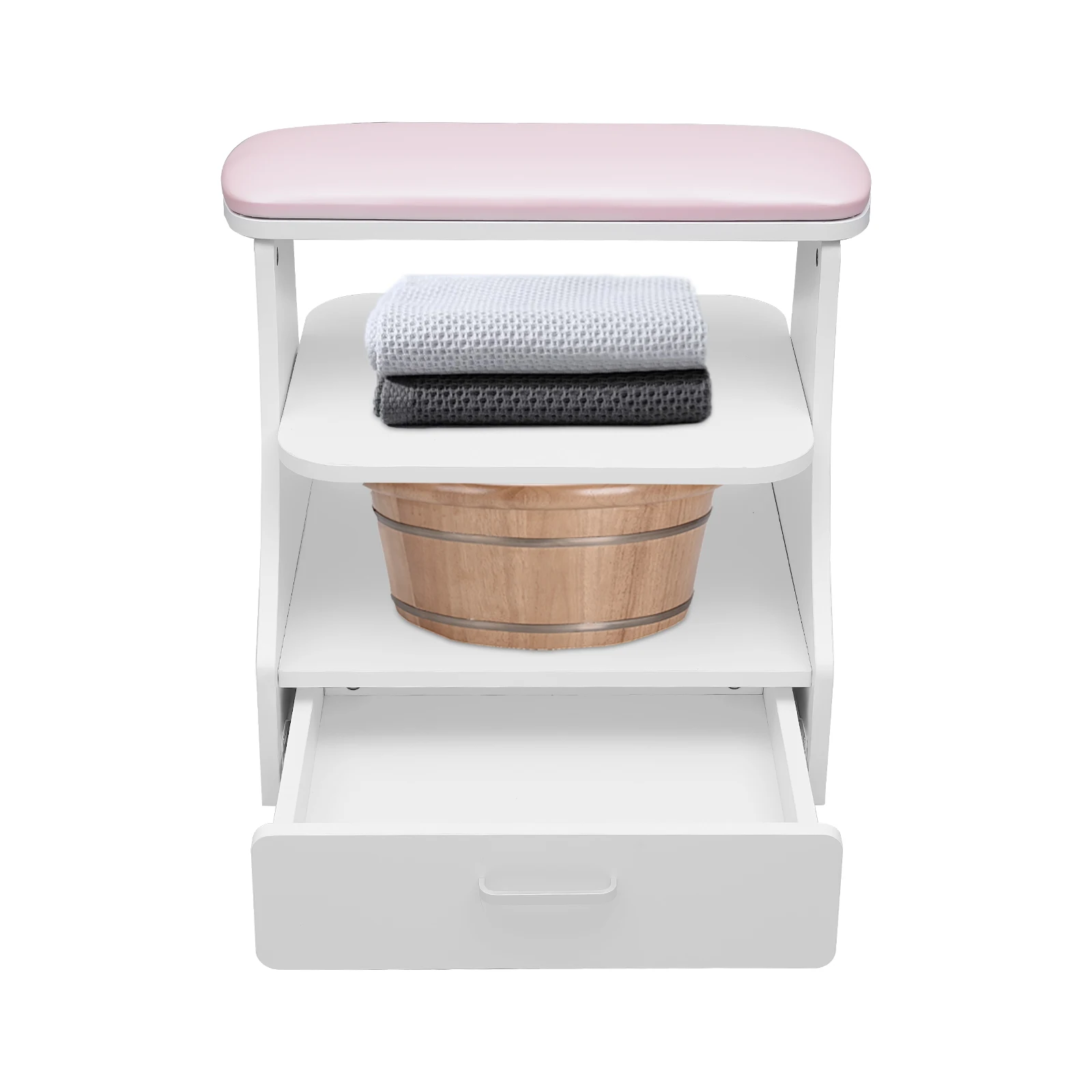 Carrello portaoggetti per salone di bellezza, rosa, con pannello in MDF, superficie in pelle PVC con spugna morbida, struttura stabile autoportante, g