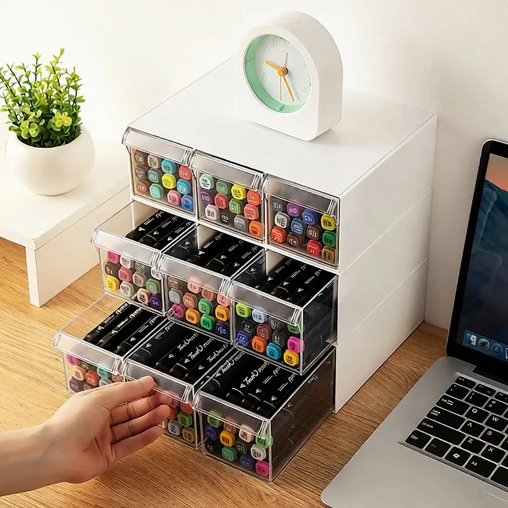 japanese-style-desktop-nine-grids-storage-box-sticky-notes-marker-pens-organizer-plastic-multi-layer-drawer-type-storage-box