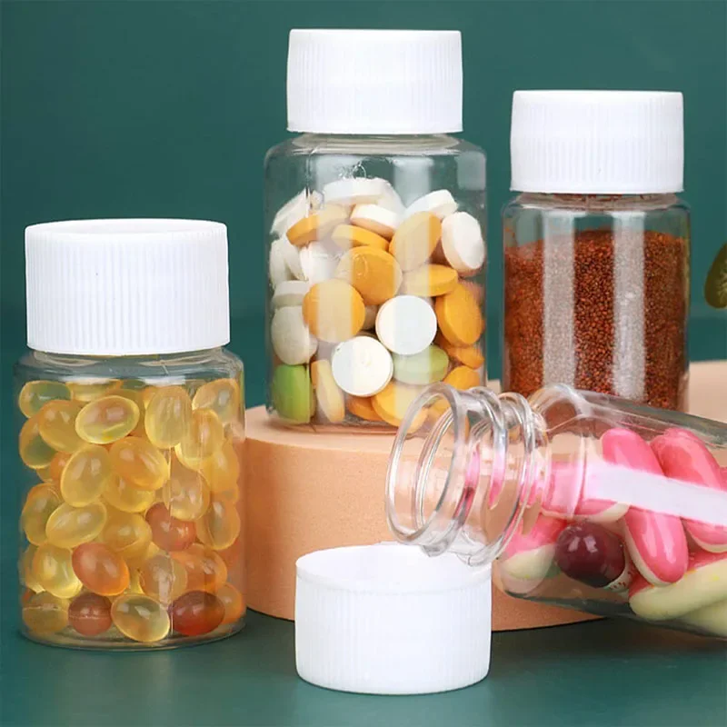 100 قطعة 15/20/30/50/60/80/100 مللي البلاستيك الشفاف السفر زجاجة دواء مسحوق اللوحي موزع إعادة الملء حاويات حبوب منع الحمل البلاستيكية