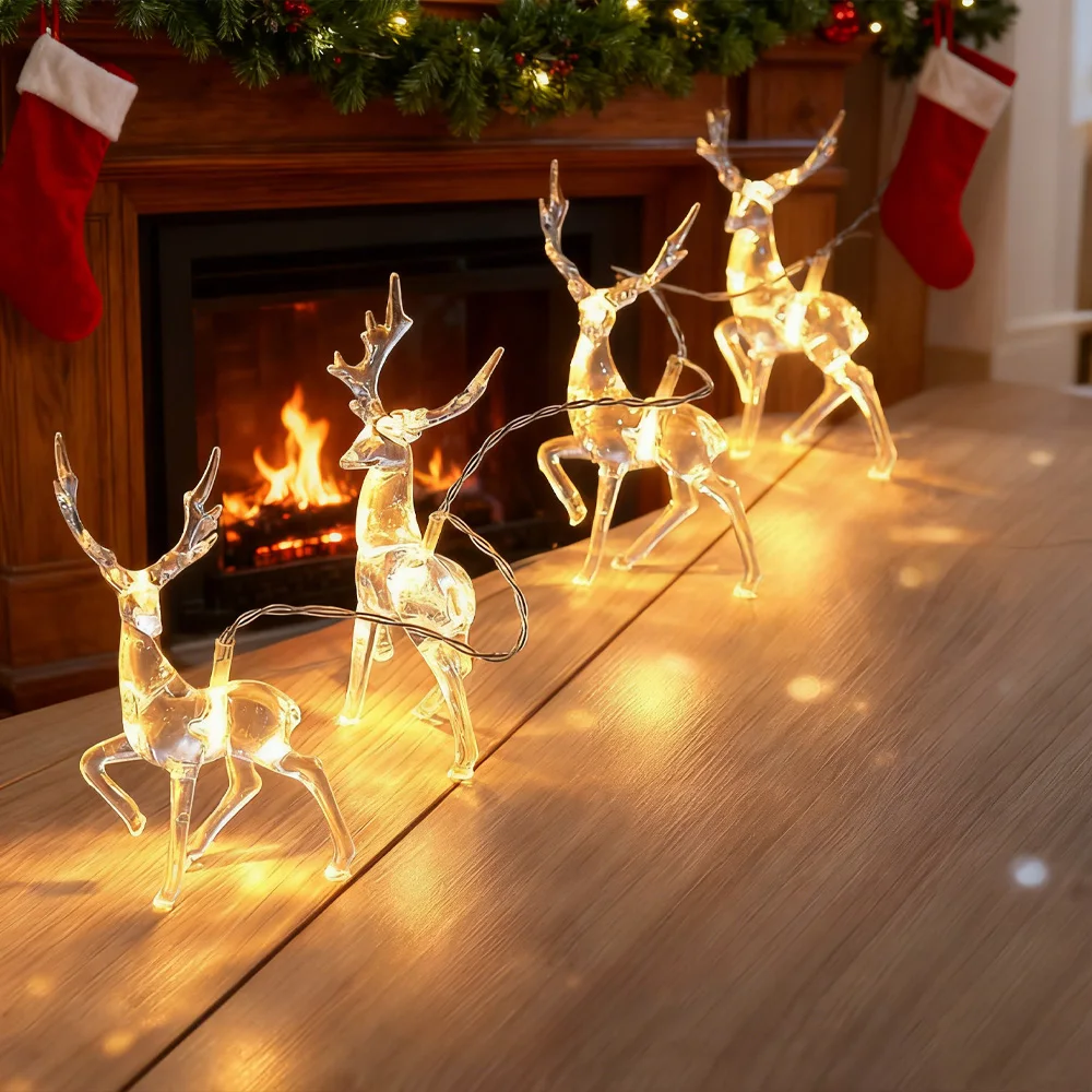 

Christmas LED Reindeer String Lights – Crystal Elk Fairy Garland for Xmas, Wedding, and Holiday Party Decoration