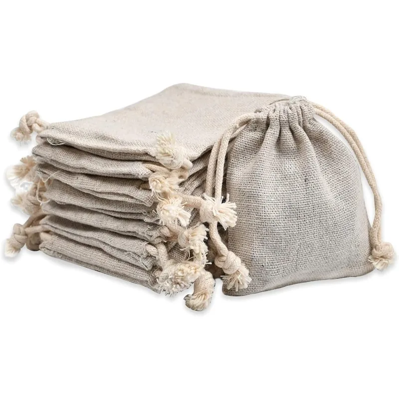 

50pcs Double Canvas Drawstring Bag Cotton Pouch Gift Sachet Bags Muslin Bag Reusable Tea Bag