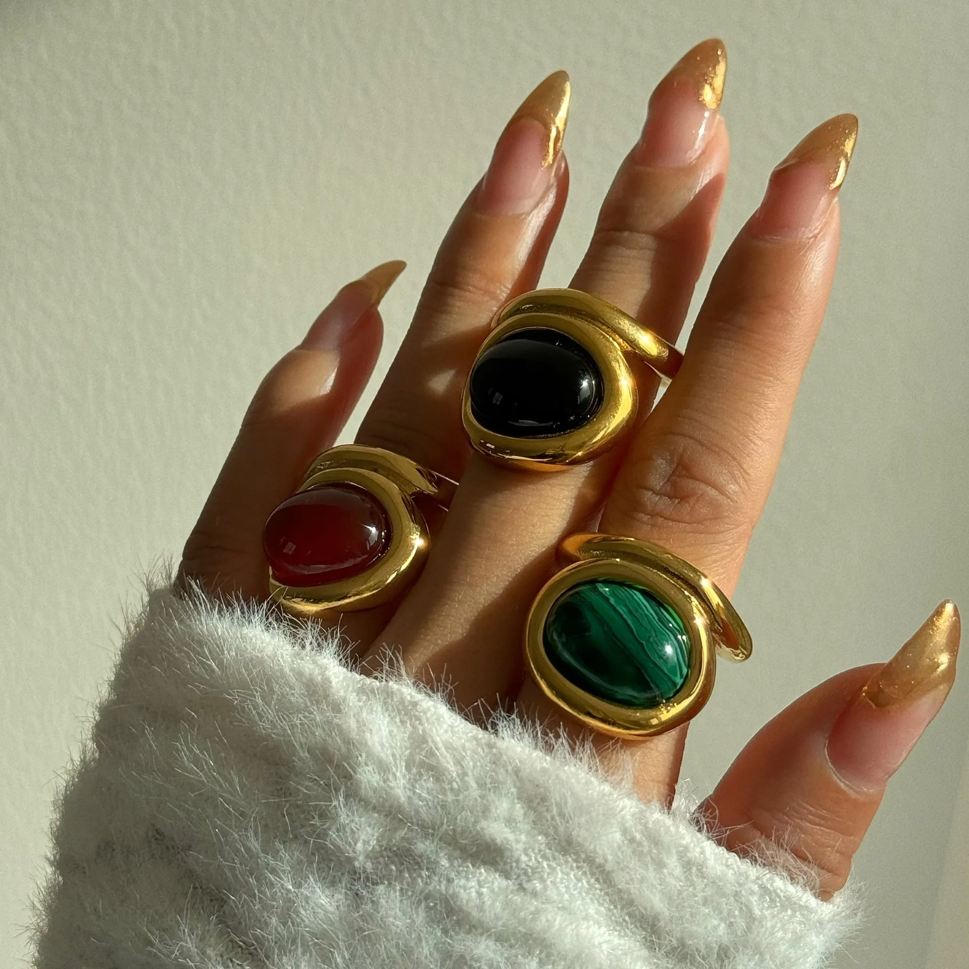 

Miranda Natural Stone Stainless Steel Fashion Ring Minimalist Gold Color Waterproof France Jewelry Women Accessories Gift