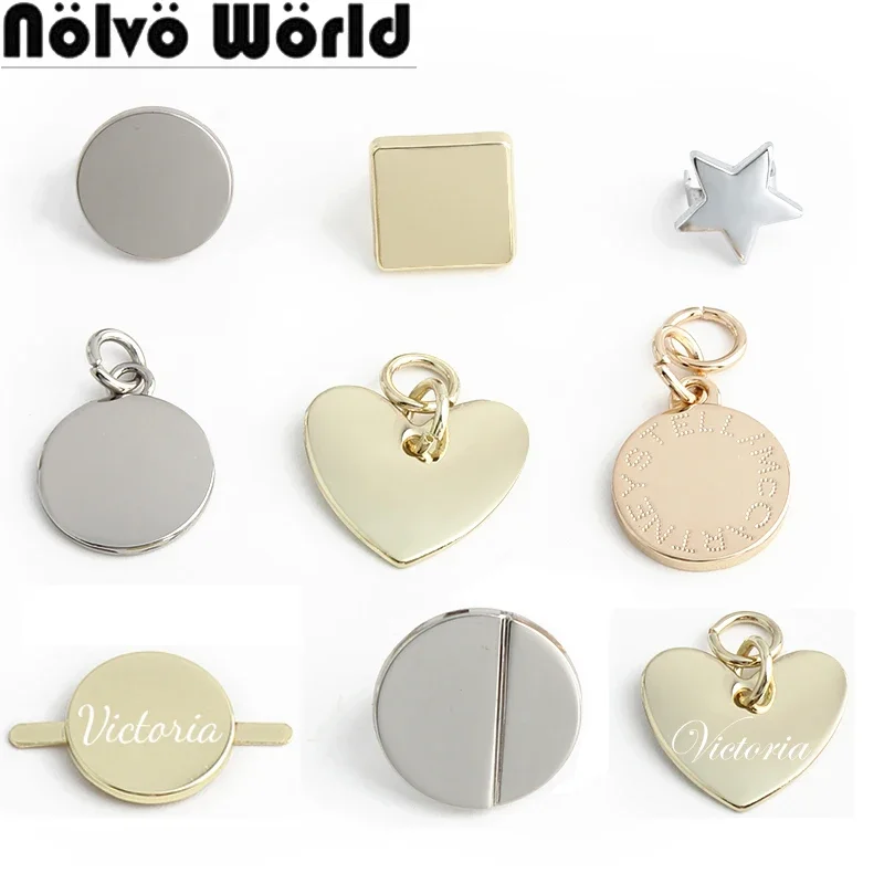 20/100PCS Heart/Round/Square Shape Metal Tag Personalized Name For Clothing Bags Cap Customize Logo Label Buckles Accessories