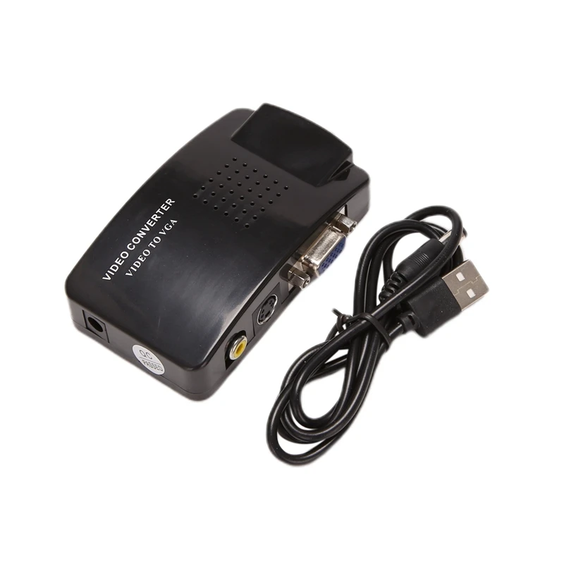 Adattatore da AV a VGA convertitore RCA VGA PC RCA Composite S-Video AV Input to PC VGA LCD Output Converter Switch Box