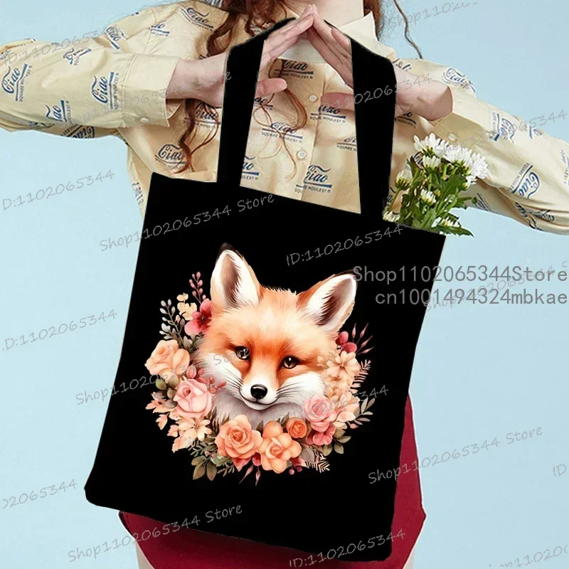 Watercolor Animals Print Shoulder Bag Women Men Cartoon Fox Tote Bags Casual Large-capacity Teen Shopping Bag Canvas Handbag