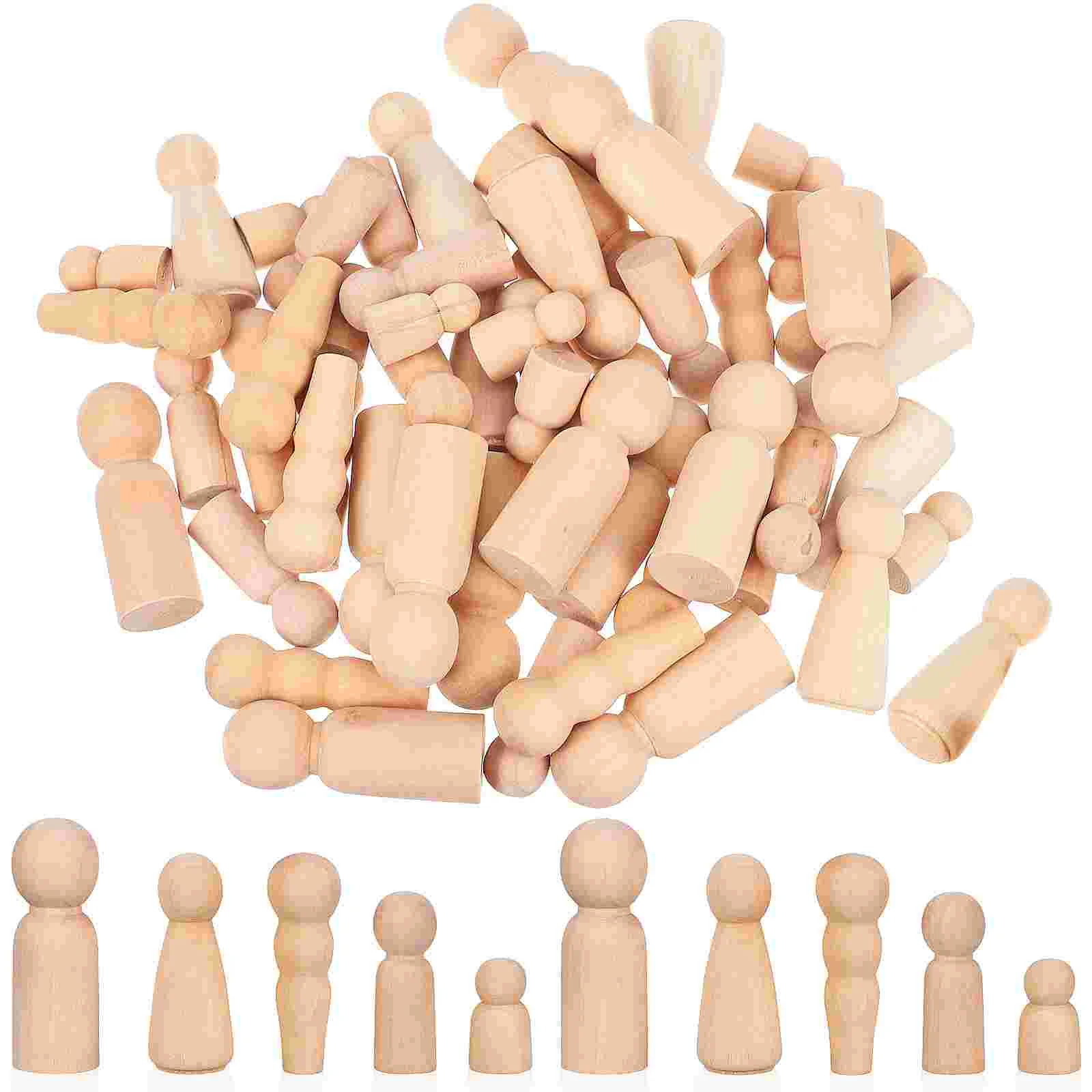 50 Pcs Log Painted Wooden Figure Body Peg Dolls Dollhouse Accessories Blank DIY Unfinished People