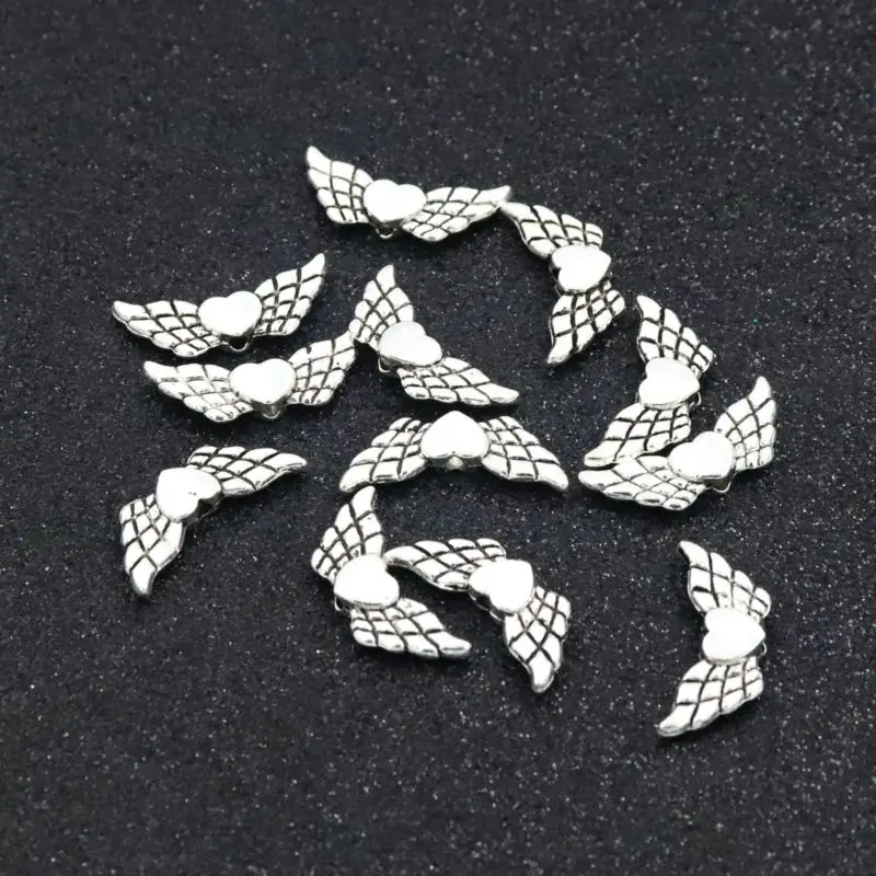 50pcs Wing Tibetan Silver Loose Spacers Metal Beads For Jewelry Finding Size 21MM Hole 1mm Handmade Jewelry DIY Accessories