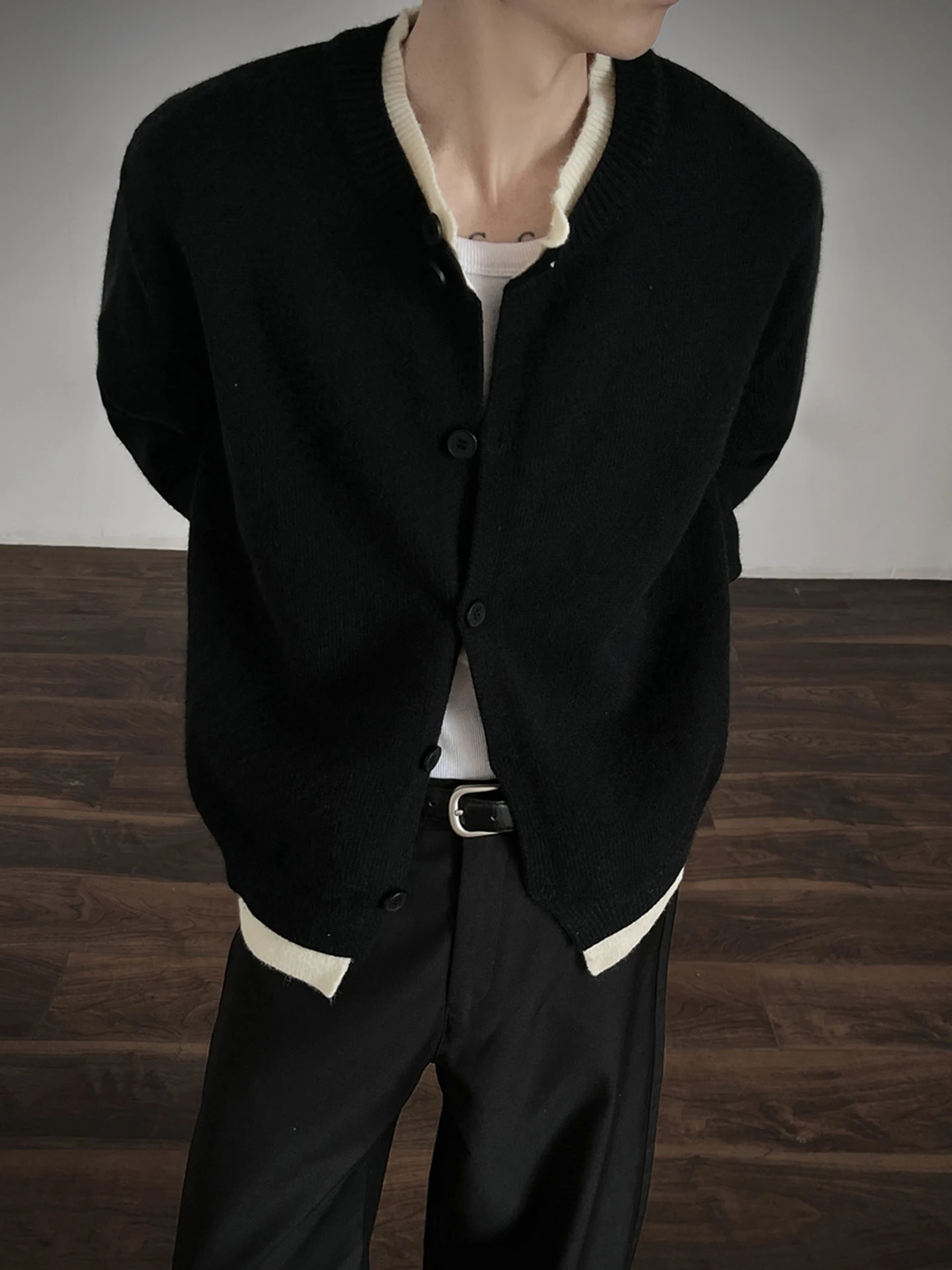 

Модный американский свободный вязаный кардиган для мужчин, весна-осень, новый повседневный стиль, имитация двухслойного свитера-пальто