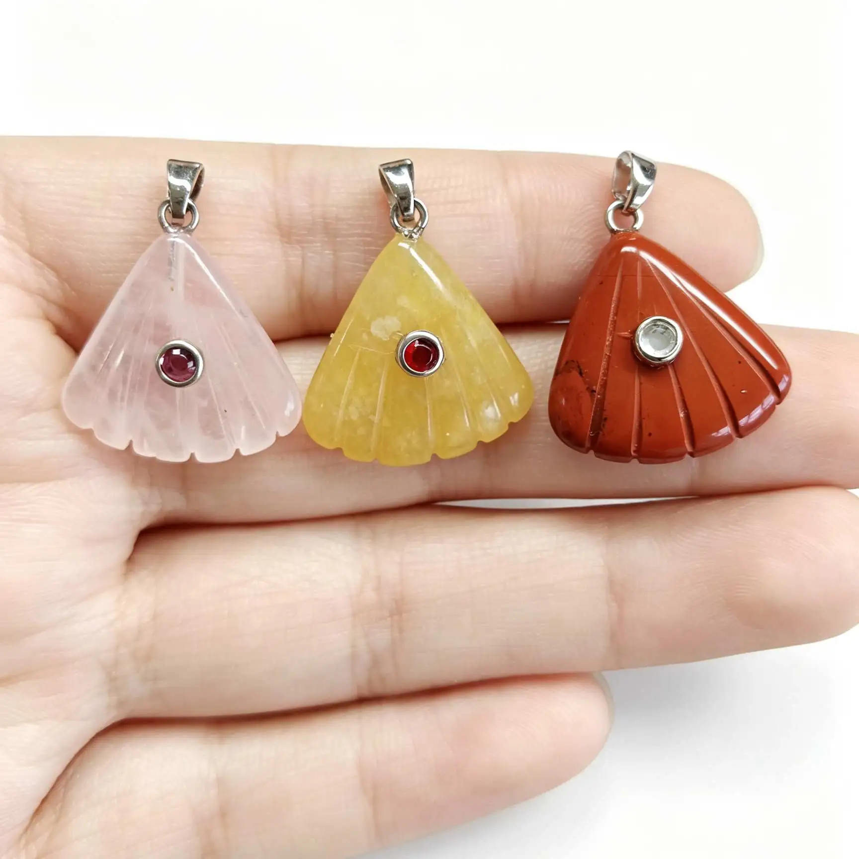 1pc Natural Stone Shell Shape Pendant With Zircon Ocean Charm for DIY Jewelry Necklace Making Accessories