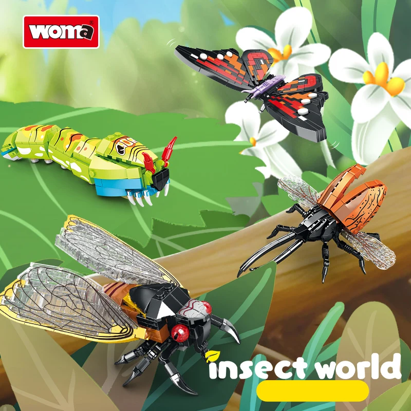 

Insect Building Blocks Set for Kids, Butterfly/Cicada/Beetle Caterpillar DIY Bricks Toy, Educational Assembly Model Gift for Bo