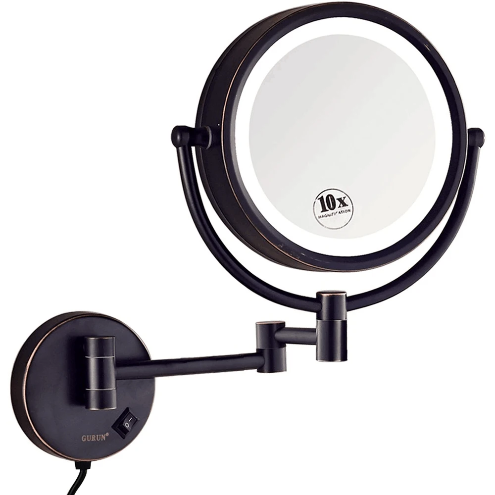 

GURUN 8.5 Inch Magnifying Makeup Mirror with 3 Tones LED Lights Double Sided Vanity Mirror for Bathroom, Oil-Rubbed Bronze/10X