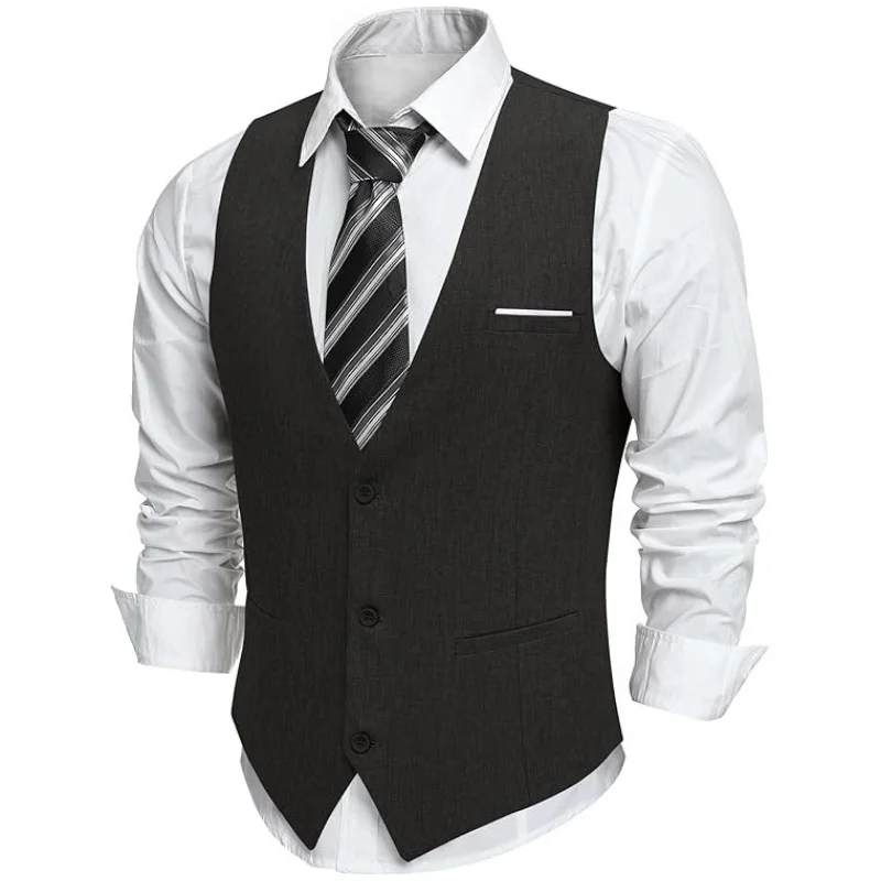 Chaleco de traje con cuello en V y bolsillos para hombre |   Chaleco formal/casual para boda/negocios/esmoquin (estilo aseo) Ropa de oficina