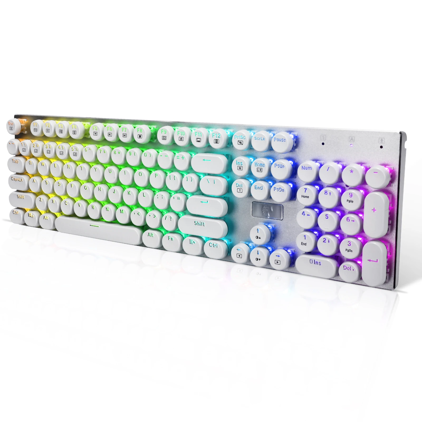 Z-88 Retro Mechanical Keyboard , USB Wired Round Typewriter Clicky Blue Switch RGB LED Backlight for Office Game , White