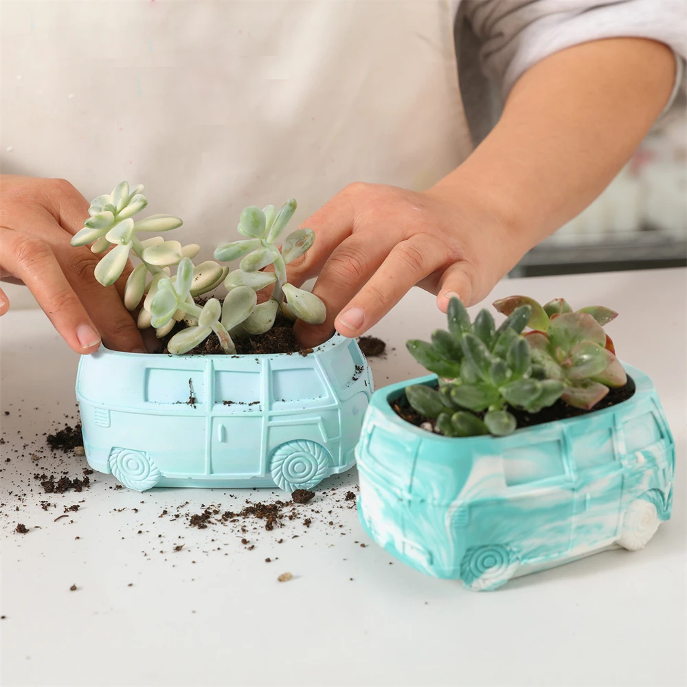 Boowan Nicole Retro Kombi Camper Van Flowerpot Silicone Mold for Cement Succulent Planter Mould Bonsai Indoor Decoration Tool