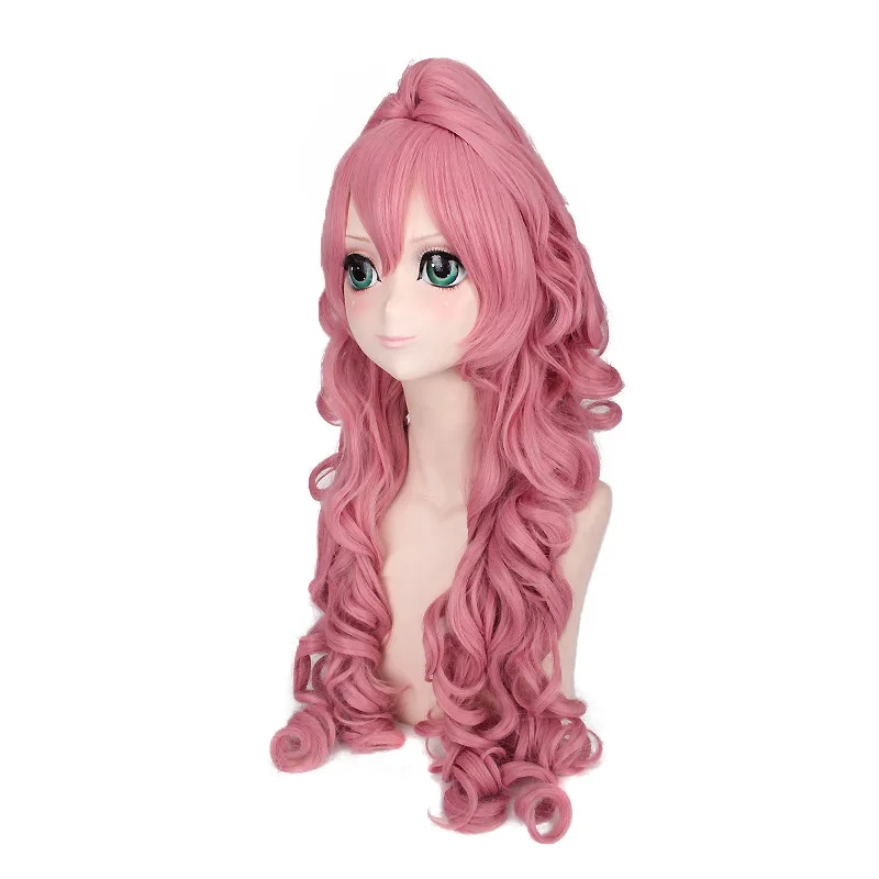 Long Wavy Pink Synthetic Wig Heat Resistant Fiber Cosplay Costume Party Women Daily Use Anime Style Hair