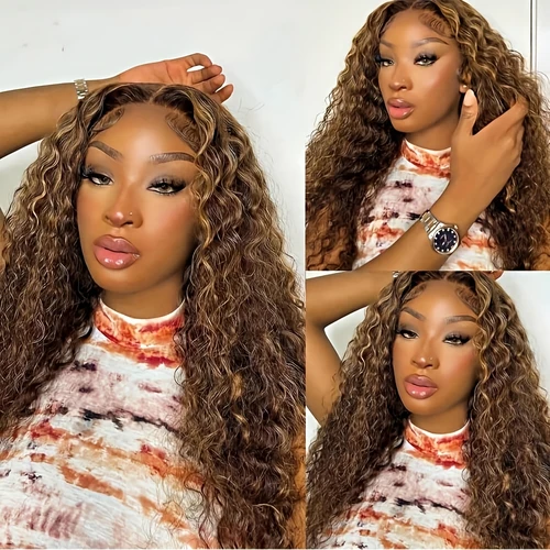 Imagen 2 del producto Peluca frontal de encaje de 30 pulgadas con reflejos ombré, cabello humano brasileño rubio miel, 13x4 HD 4/27, ondas profundas, pelucas frontales de encaje 13x6, peluca 4x4