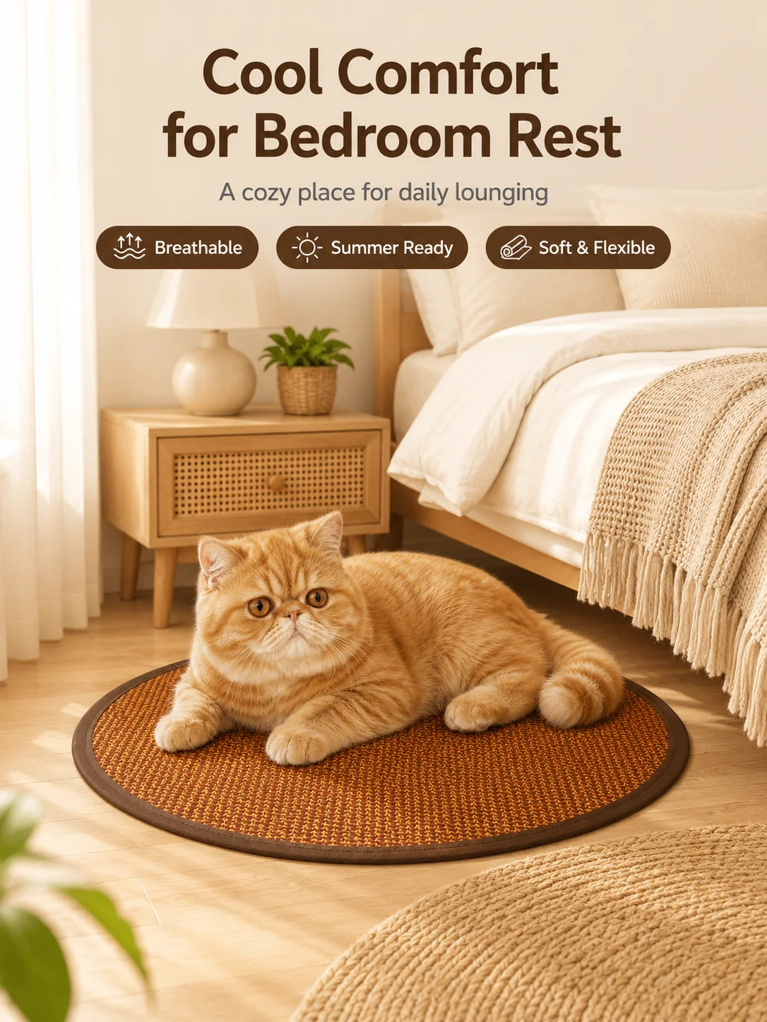 Dog Cooling Mat for Small Dogs Round Woven Summer Pet Pad