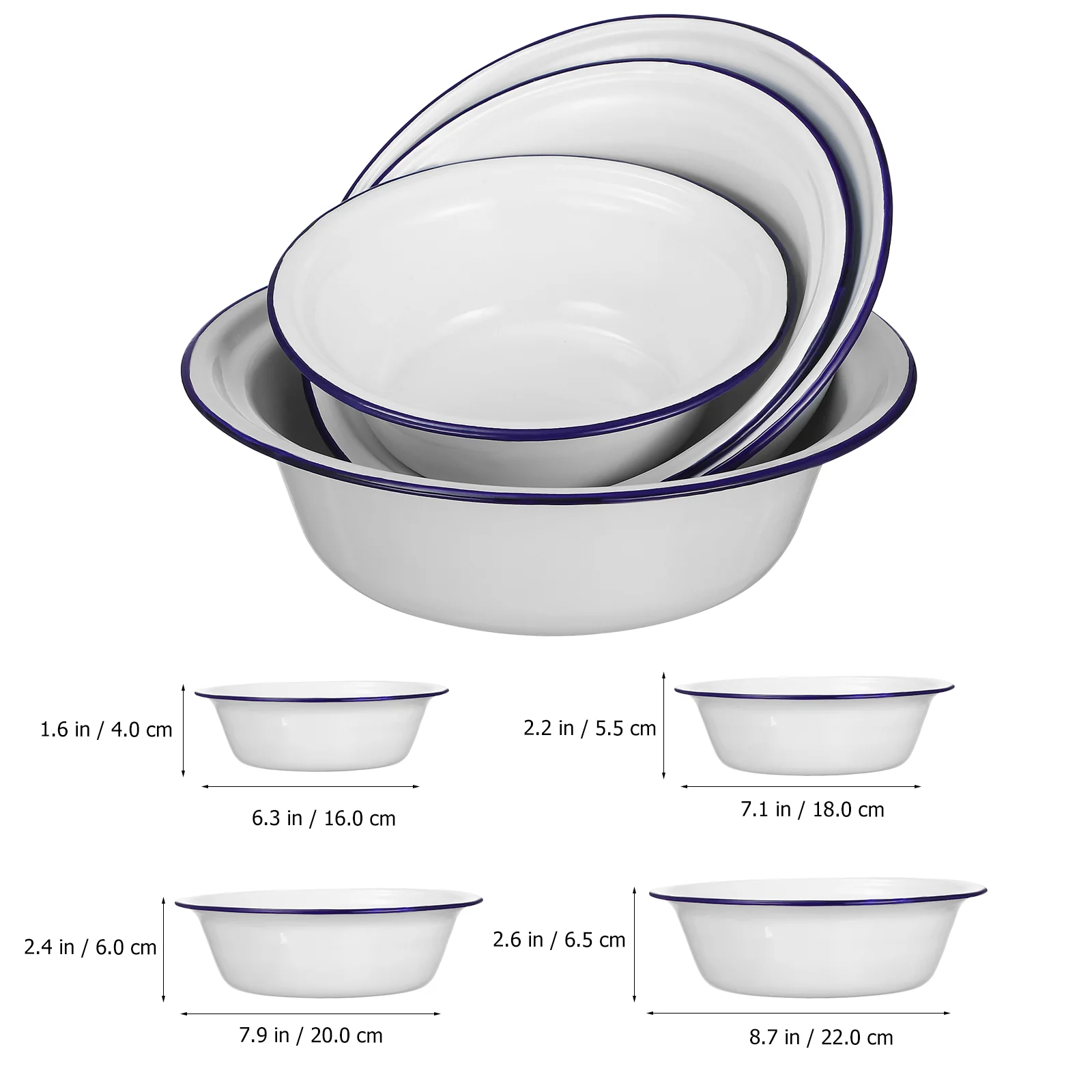 Enamel Bowl Set Retro Bowls for Kitchen Unbreakable Enamelware Serving Bowls Stackable and Easy to Clean