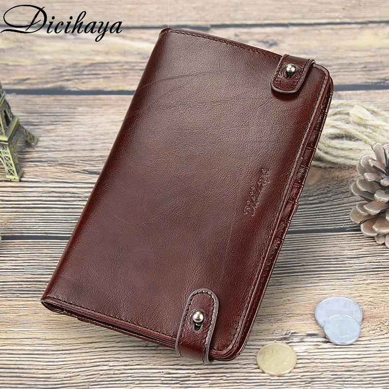 Mens Wallet Genuine Leather Bifold Long Wallets Men Hasp Vintage Male Business Purse Coin Pouch Multi-functional Card Bag