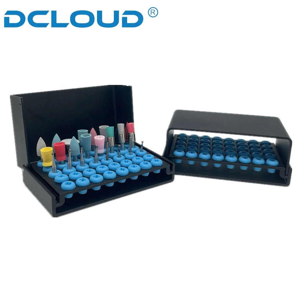 DCLOUD 40 Holes Dental Bur Holder Aluminium Alloy Disinfection Case Block Silicone Stand Organizer Box Autoclable Dentist Tools