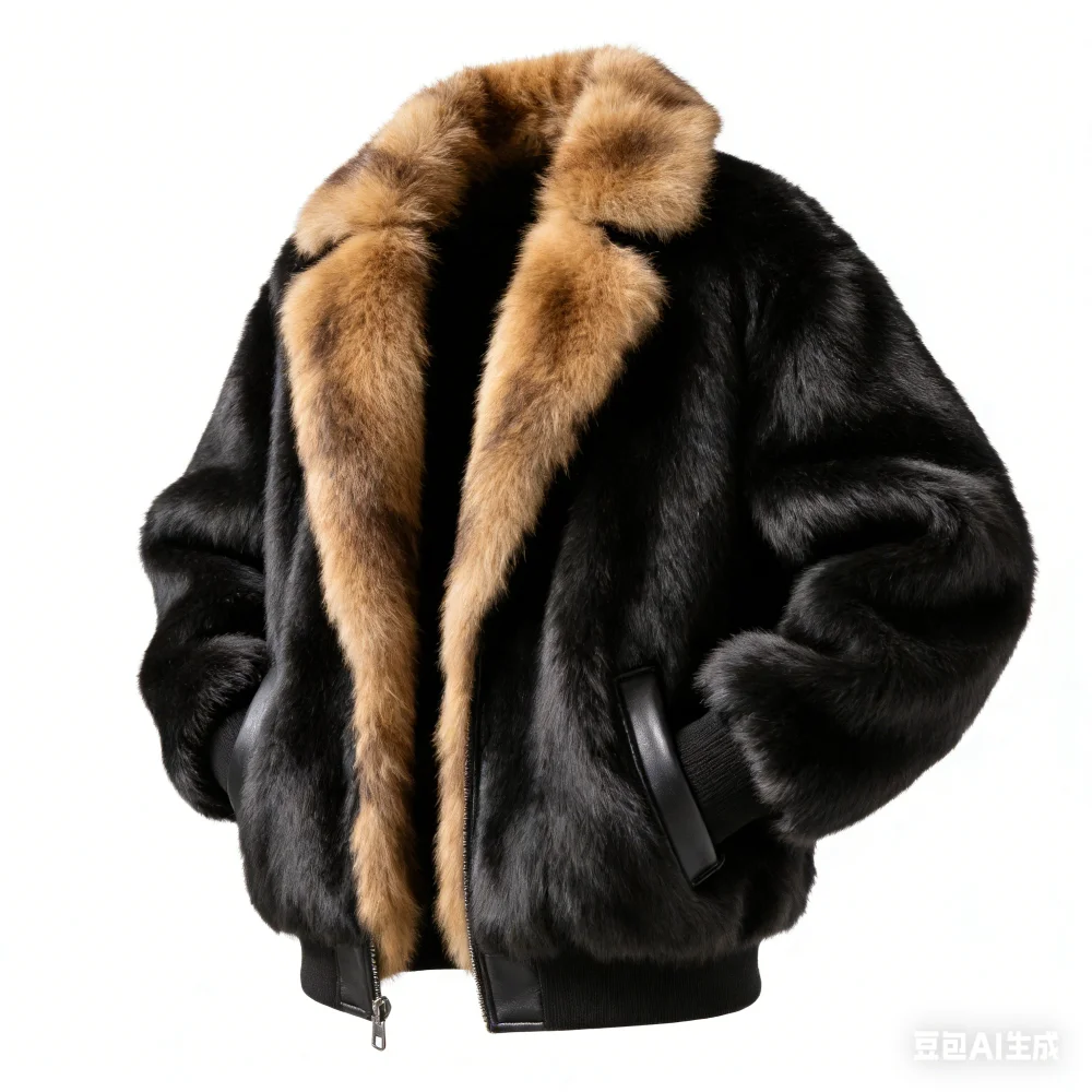 

Мужская винтажная черная куртка с коричневым воротником