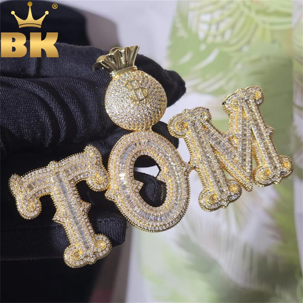 

THE BLING KING Custom Name Dollar Bail Iced Out Baguettecz Cubic Zirconia Number Letter Pendant Chain Necklace Hiphop Jewelry