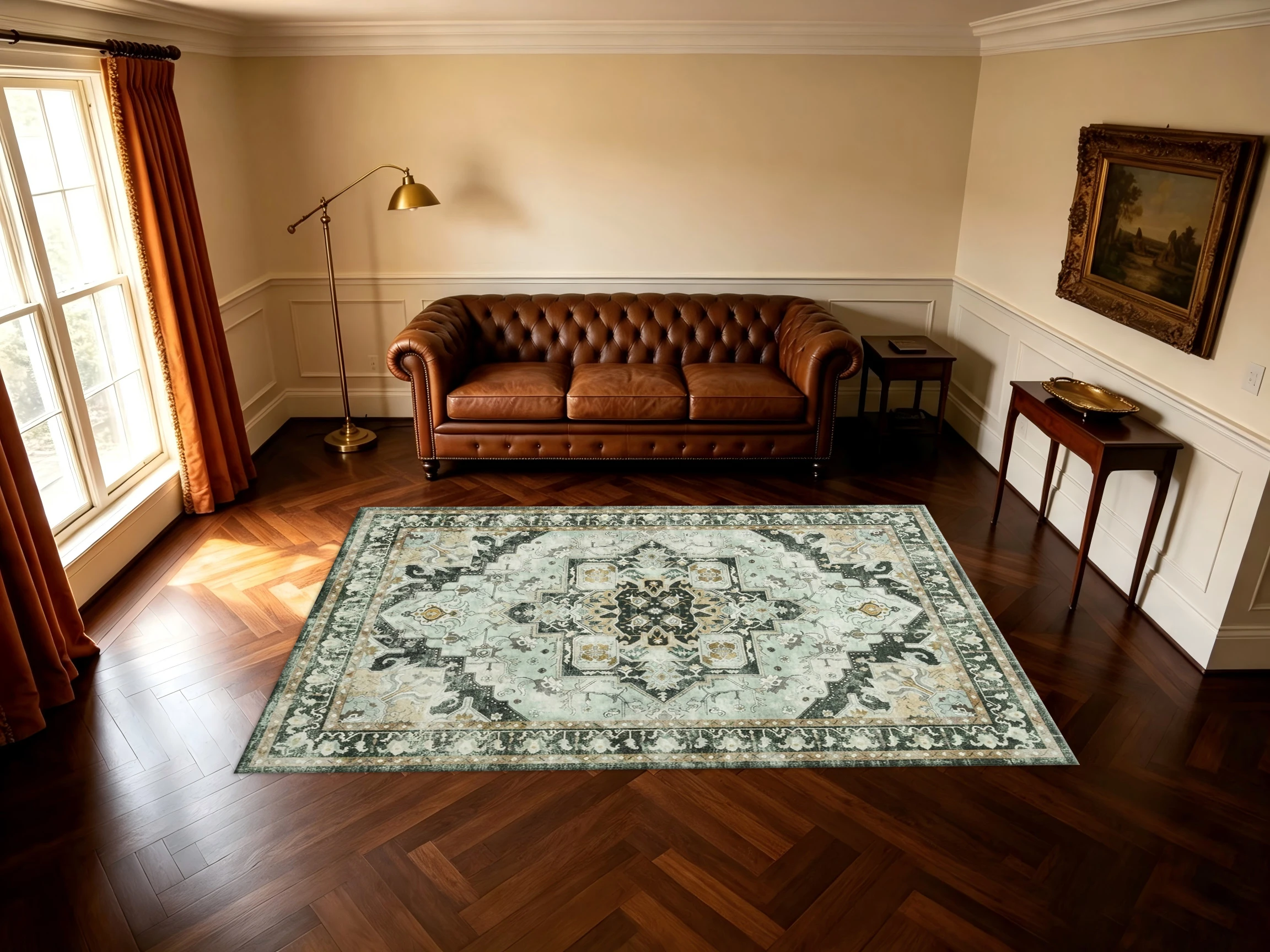 Vintage Oriental Medal Pattern Carpet, Retro Bohemian Traditional Printed Floor Rug, Non-Slip Washable Carpet, Suitable for Living Room Bedroom Home Decoration