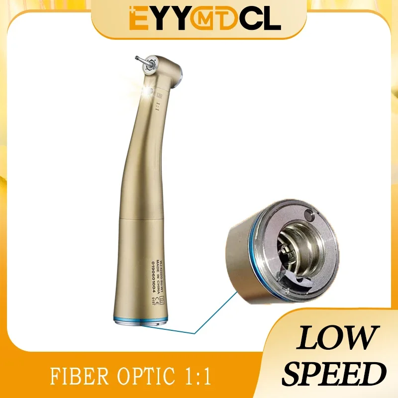 

EYY Dental 1:1 Fiber Optic Contra Angle Dentistry Low Speed Handpiece Inner Water Spray Turbine Push Button E-type Dental Supply