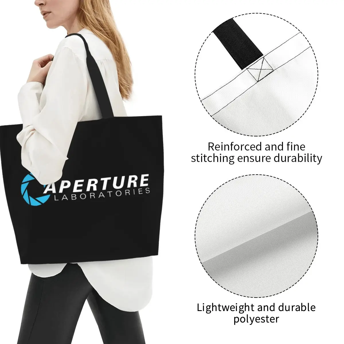 Aperture Science Laboratories - Portal Shopping Tote Bag Canvas Large Capacity Shoulder Bags Shopper Grocery Handbag for Women