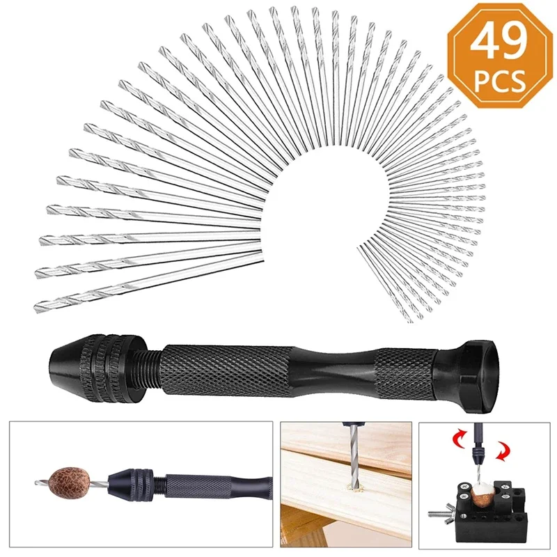 

49 Pcs Hand Drill Set Precision Pin Vise Hobby Drill with Model Twist Hand Drill Bits Set for Wood Jewelry DIY Drilling Tool