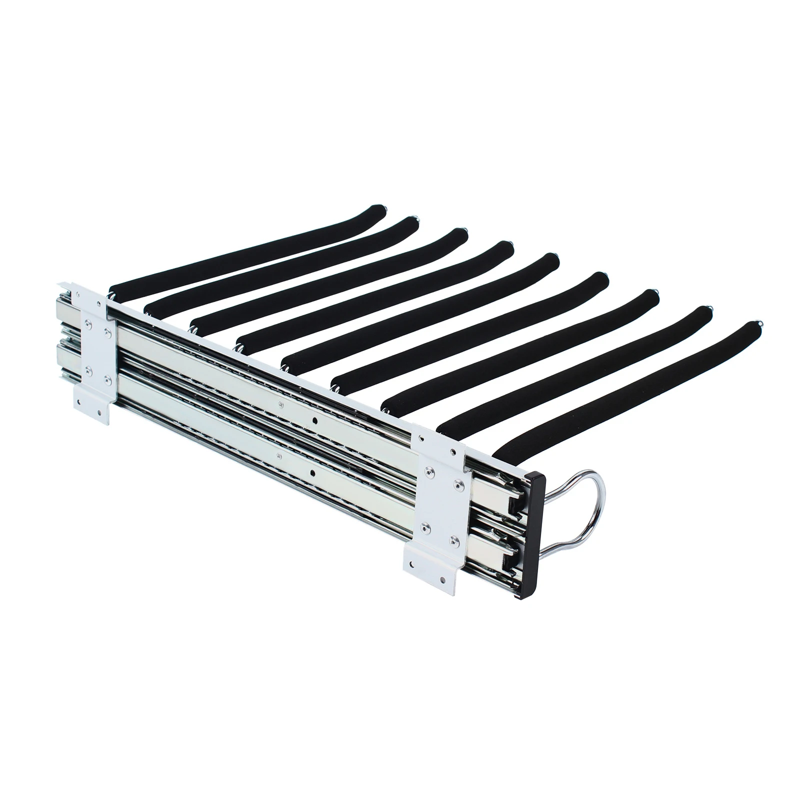 Heavy Duty Wardrobe Pull-Out Trouser Rack W/ Silent Rail Left Mounting Steel Rack 9 Neatly Arranged Rods