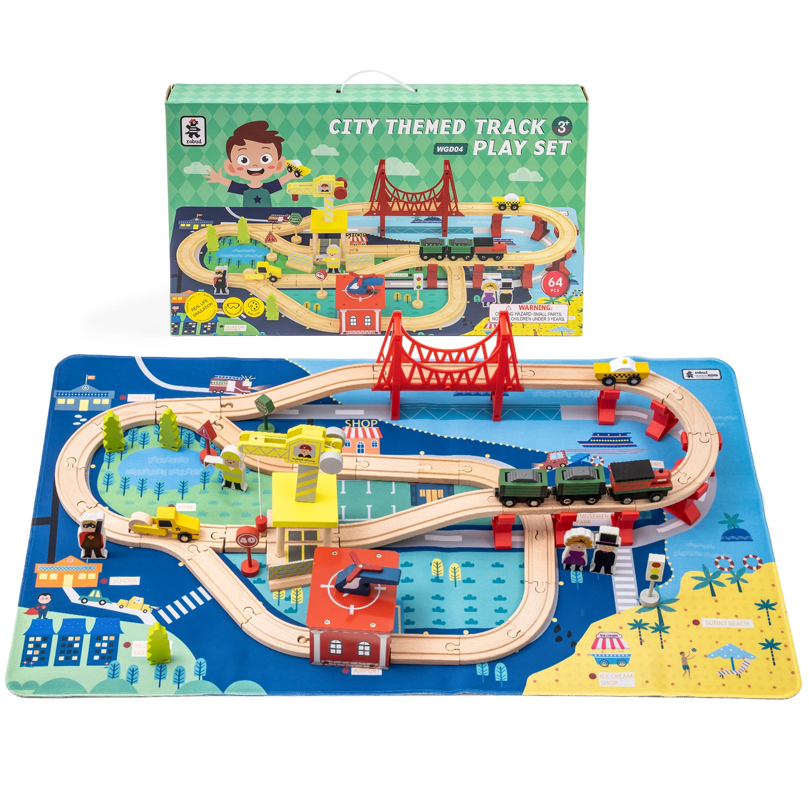 Wooden Train Set Wooden Train Track Set with Magnetic Trains Bridge Ramp Toy Train Set for Kids (5 pcs an order)