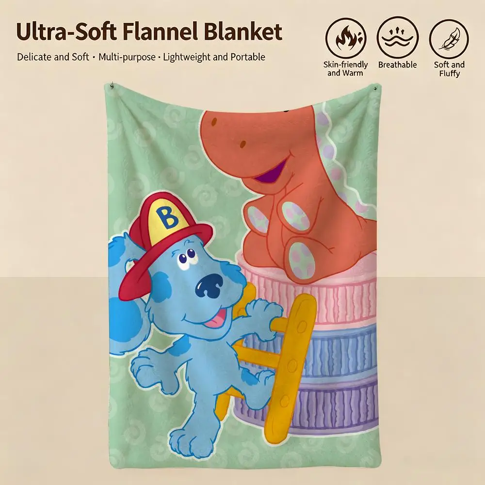 cartoon B-Blue's Clues-s Throw Warm Soft Flannel Blanket, Multi-use for Sofa Bed Camping Travel Nap