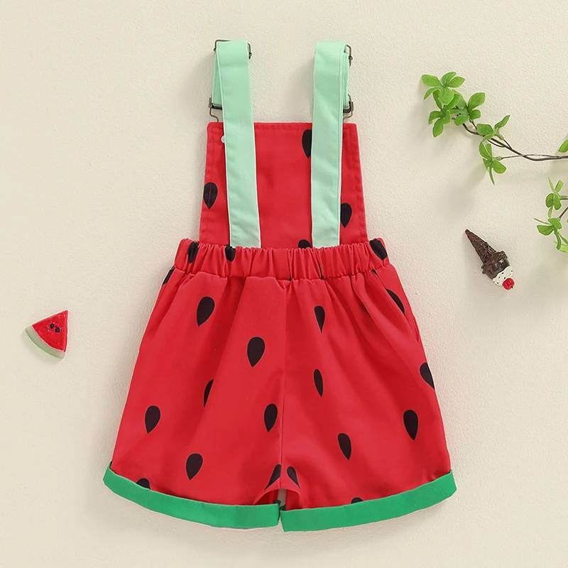 Toddler Watermelon Suspender Shorts Baby Girl Denim Romper Sleeveless Straps Jumpsuit Kids Wide Leg Jeans Overalls