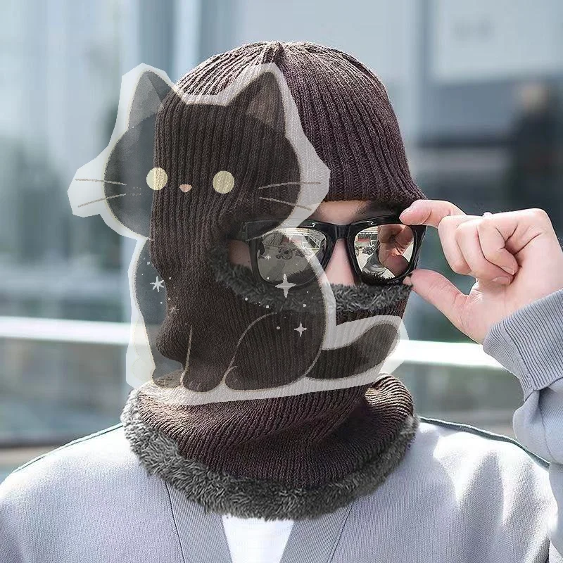 2 in 1 Winter Thermal Knitted Beanie Hat Windproof Full Face Ski Mask for Outdoor Cold Weather Sports Use