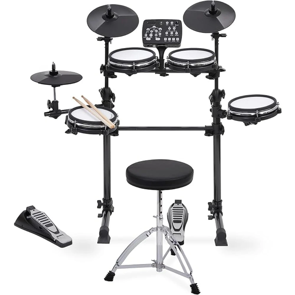 7-Piece Electronic Drum Kit Set with Real Mesh Fabric, 209 Preloaded Sounds,Cymbals & Kick Pedal, Drum Sticks And Key Included