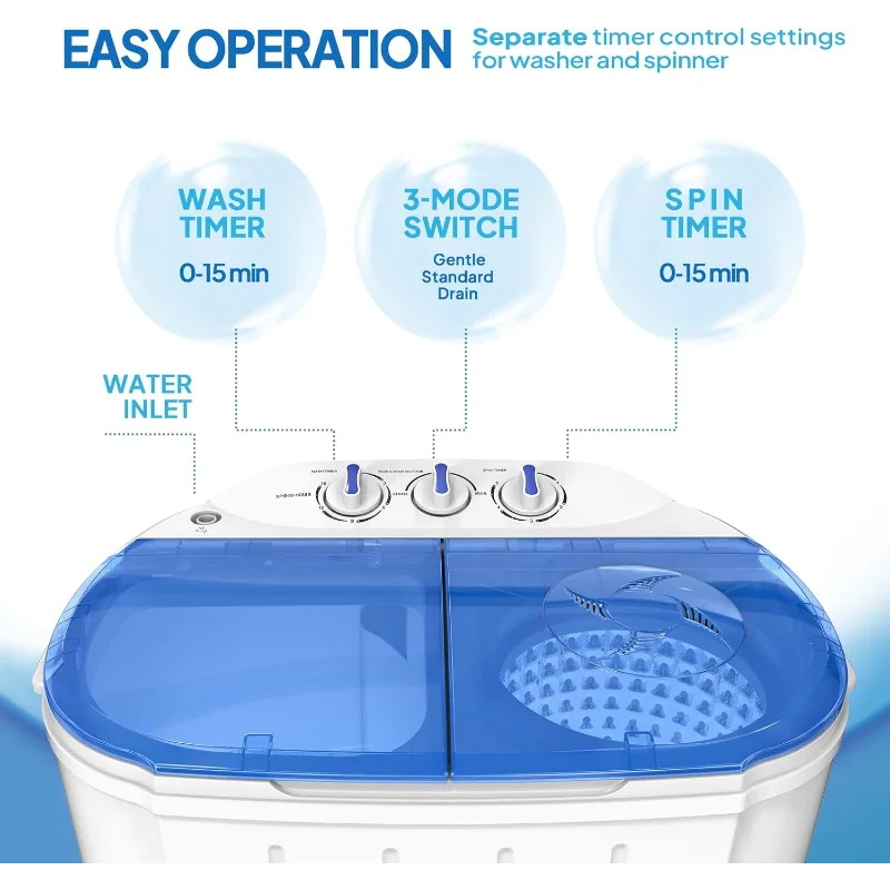ROVSUN 11LBS Portable Washing Machine, Electric Washer and Dryer Combo with Washer(7lbs) & Spiner(4lbs) & Gravity Draining