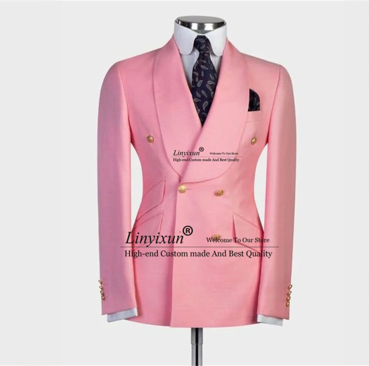 Fashion Pink Wedding Suits For Men Slim Double Breasted Groom Tuxedos 2 Pieces Groomsmen Prom Party terno Set Blazer Masculino