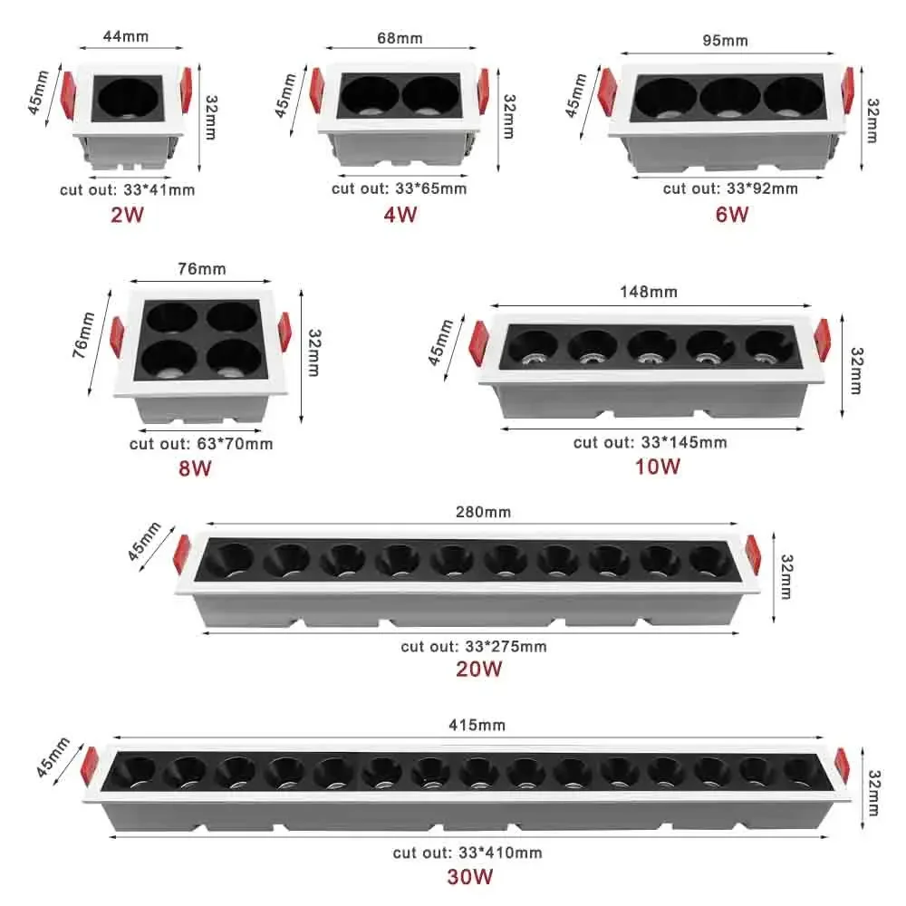 

Anti-Glare LED Grill Grille Spot Linear Light 2W-20W Embedded Mounted down Room without Main Light Illumination