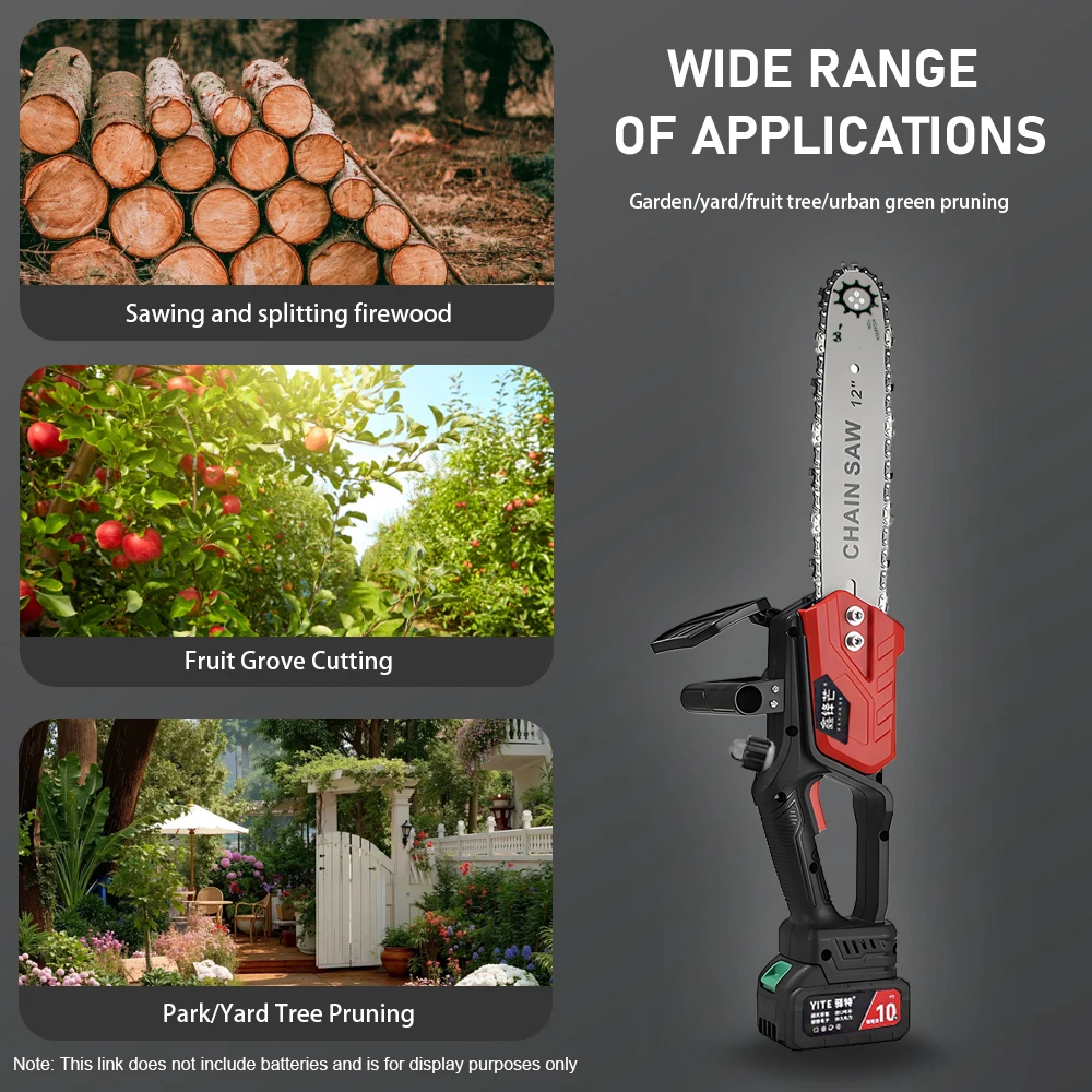 12 Inch Cordless Electric Chain Saw - High Power Lithium Battery Chainsaw for Home Tree Cutting Wood Logging (Handheld Outdoor)