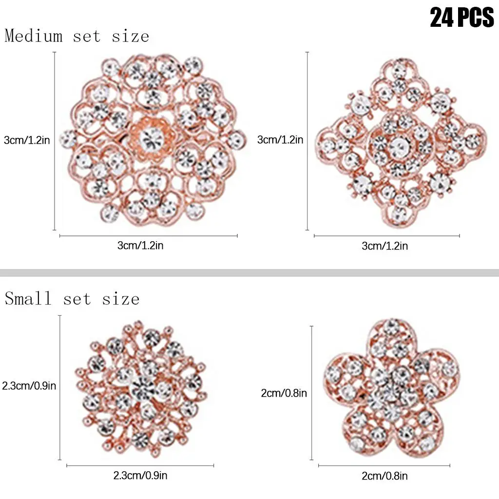24 حزمة من دبابيس بروش أحجار الراين المختلطة دبوس طوق كريستالي على شكل زهرة عتيقة