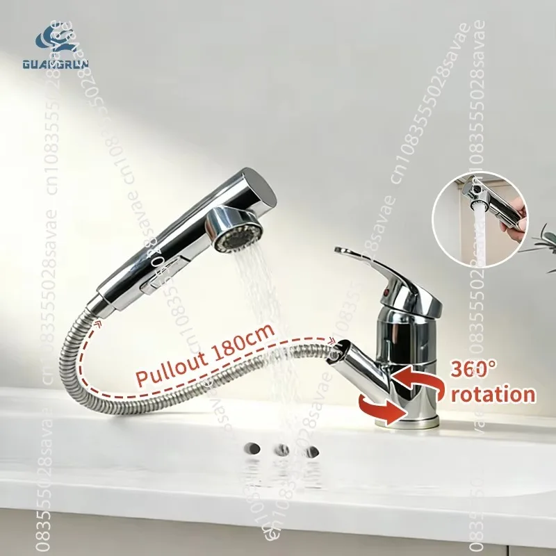 Stainless steel luxury pull-out hot and cold faucet, suitable for RV and marine kitchens, foldable, suitable for RV interior