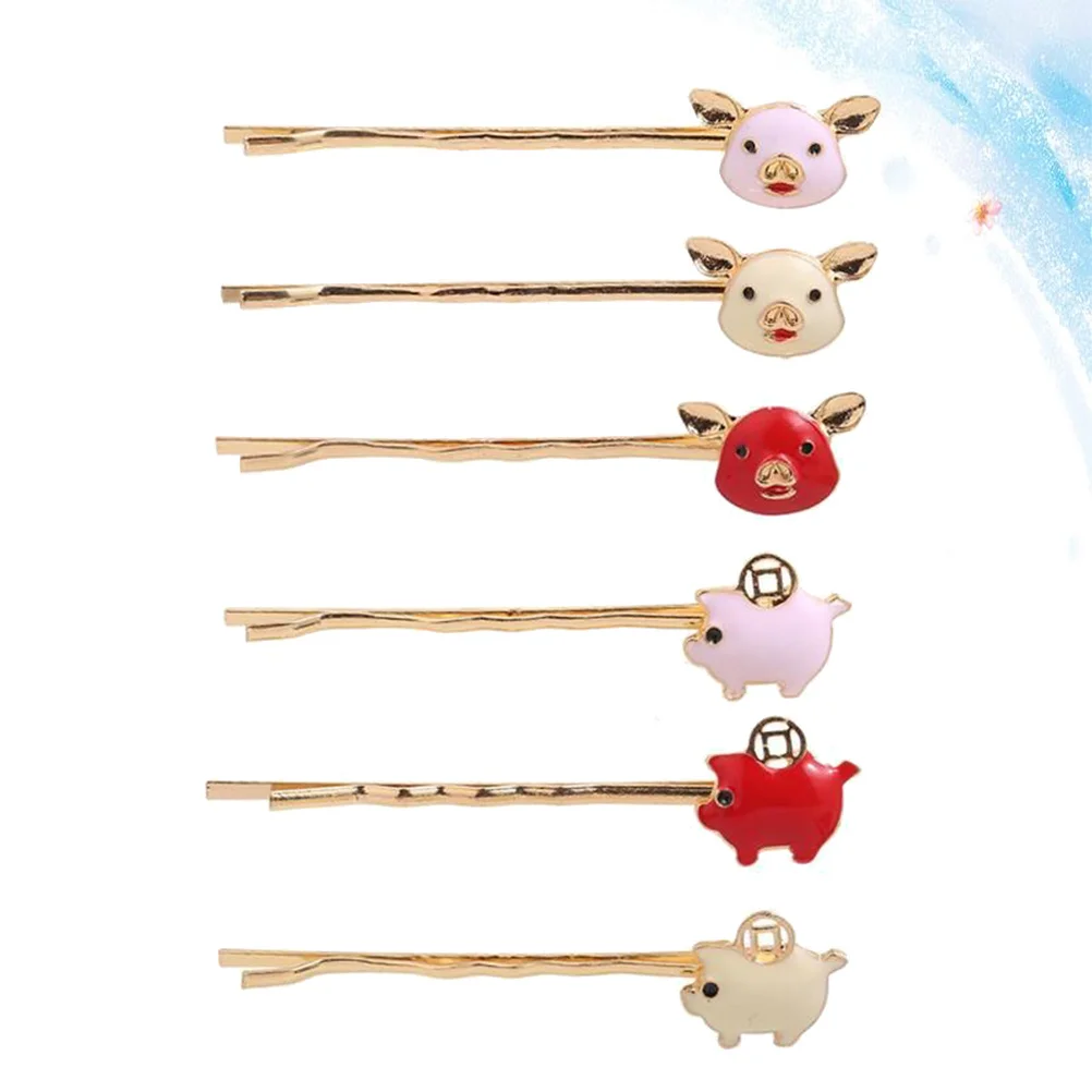 

6Pcs Piggy Hairpins Gold Plated Alloy Stylish Bang Clips for Bridesmaid Party Daily Use Durable Bobby Pins Animal Hair