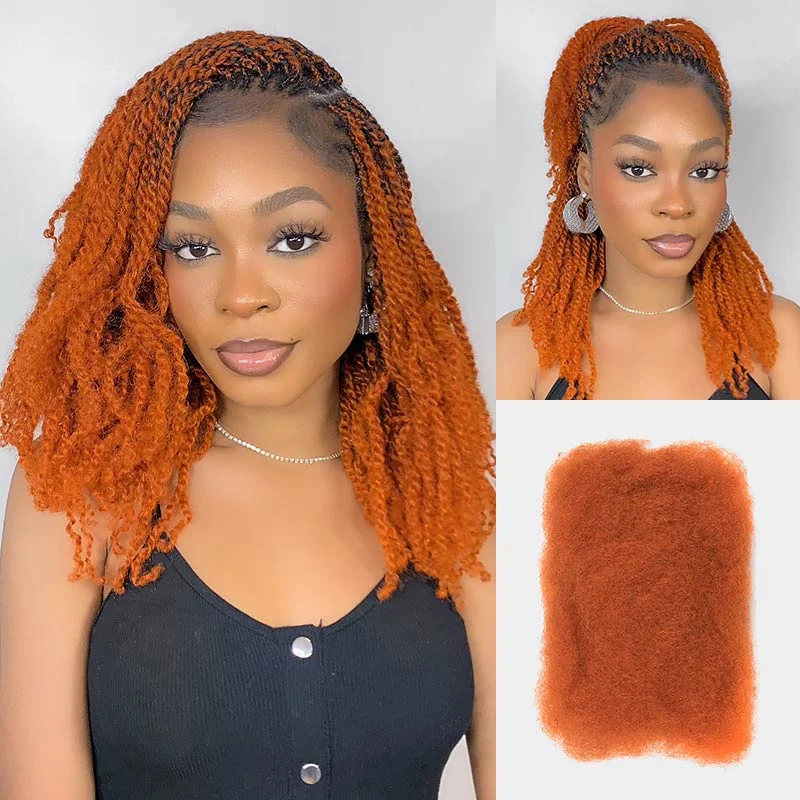 Rebecca Queen-extensiones de cabello Afro kinky a granel para trenzar rastas, cabello humano 100%, Color Natural, naranja jengibre