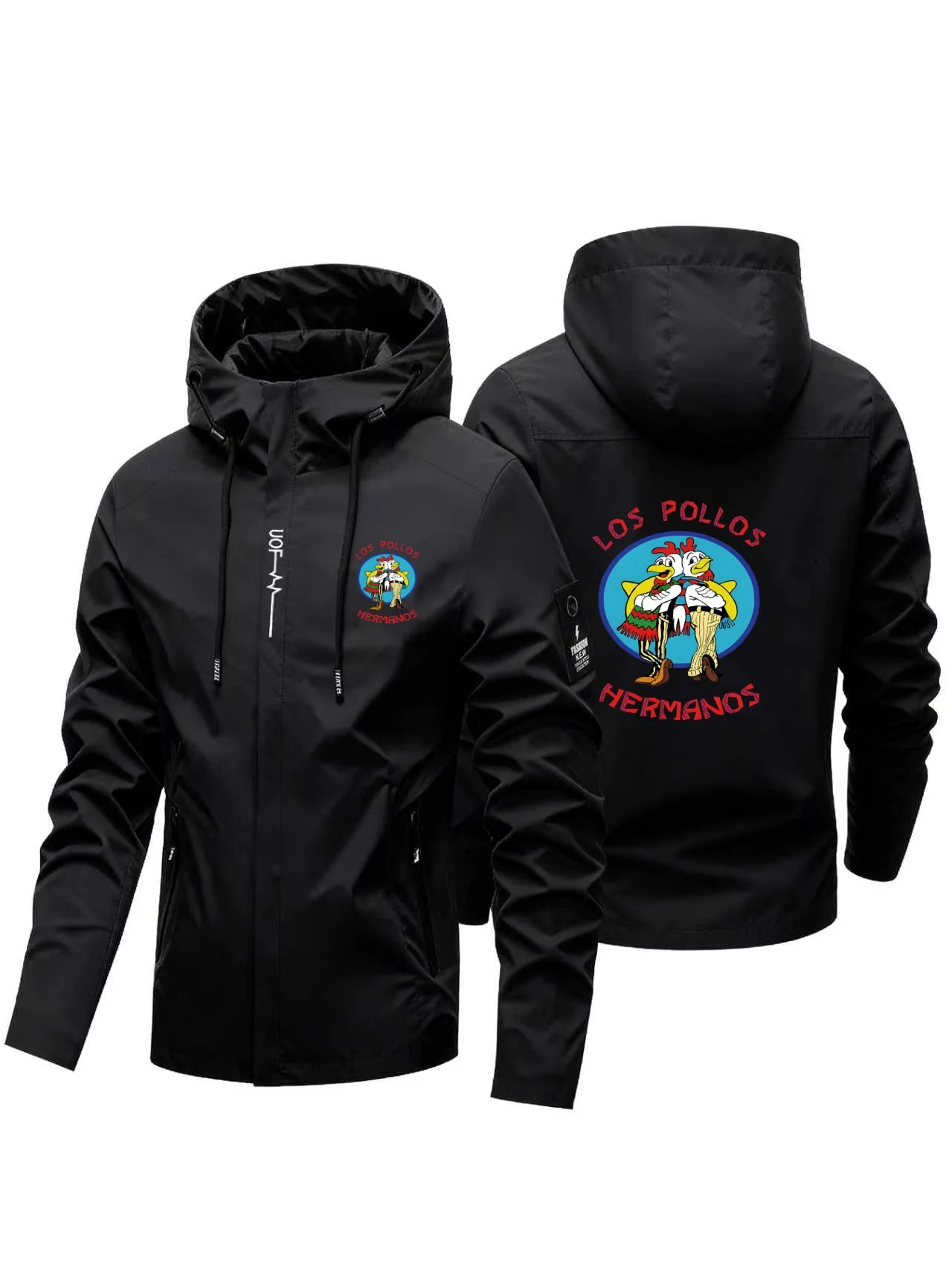 2026 New Men's Chicken Pattern Hooded Windproof Jacket, Lightweight Windproof and Waterproof Zipper Coat for Men